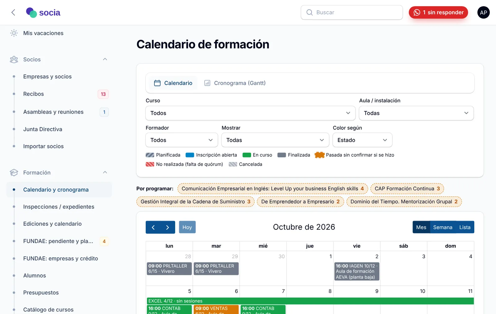 Calendario de formación